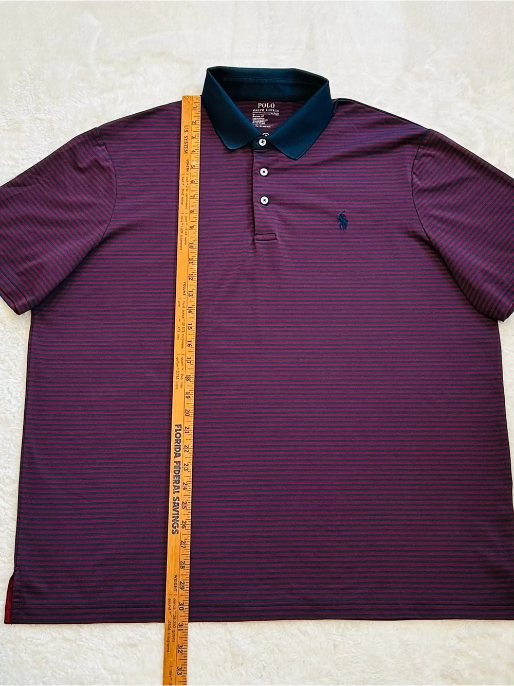Polo Ralph Lauren Performance Golf Polo Shirt Mens XL Burgundy Navy Stripe